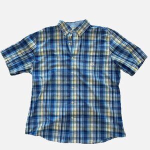 Chaps Men's XL Blue Yellow Preppy Collared Short Sleeve Work Casual Shirt